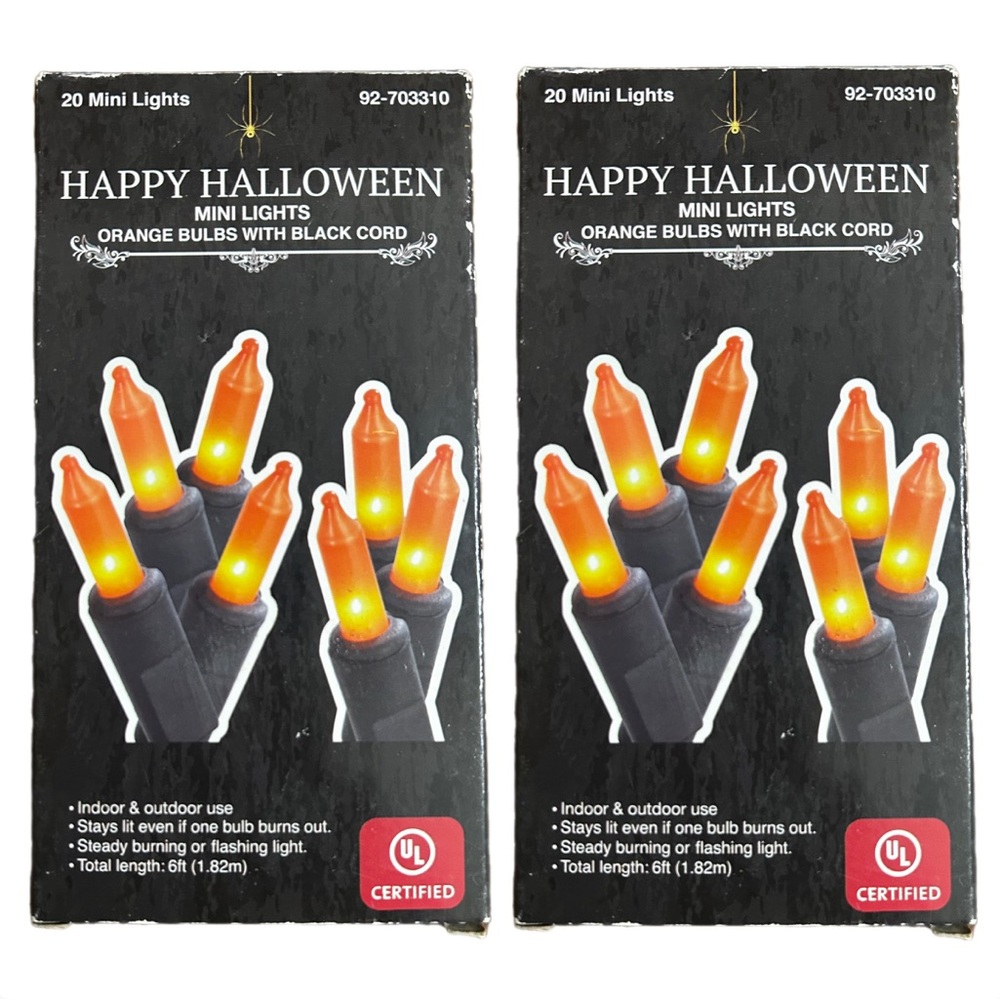 Brand-new Happy Halloween Orange Mini Lights │ 20 Flame-Tip Bulbs │ 6 ft Cord